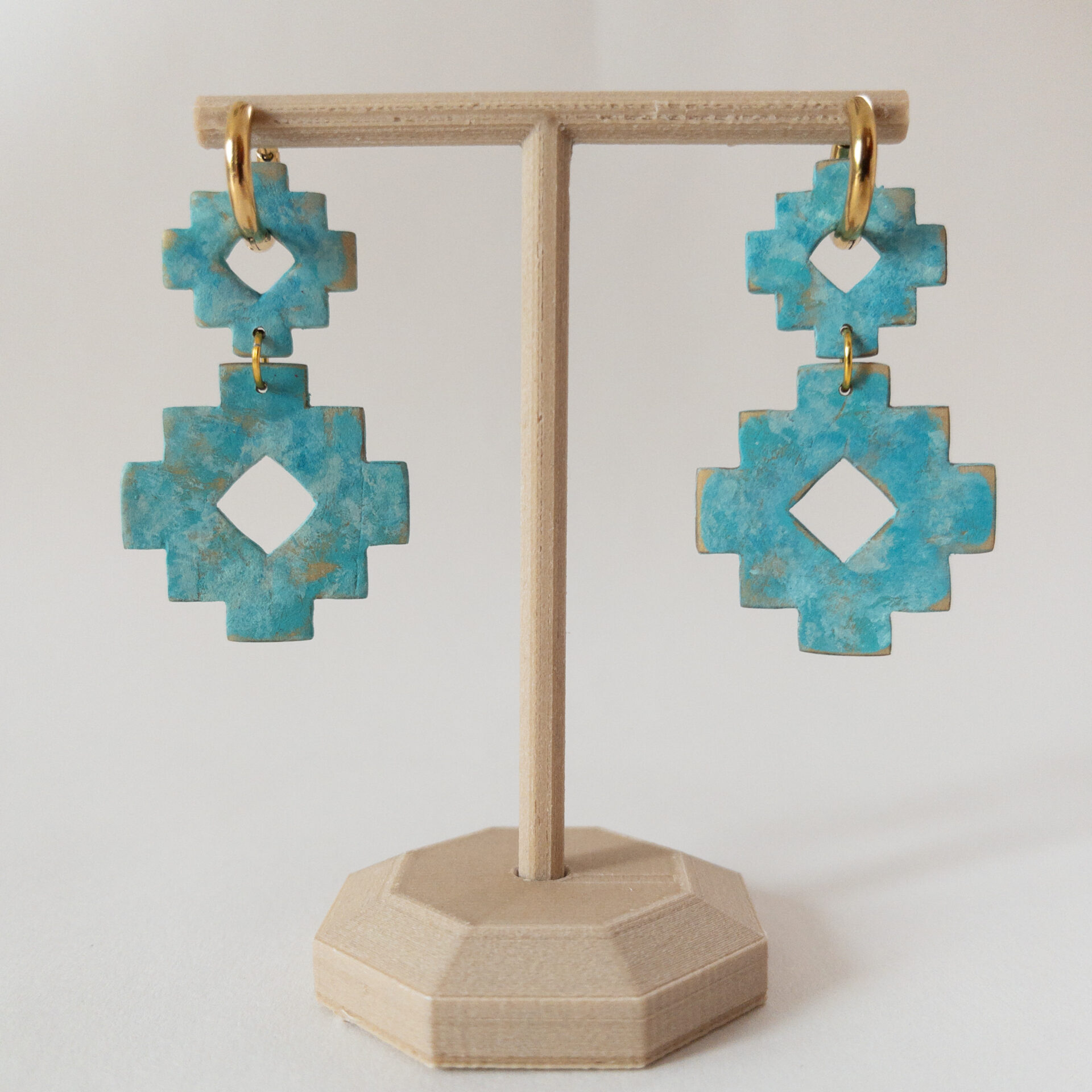 Turquoise Patina Inca Huggies